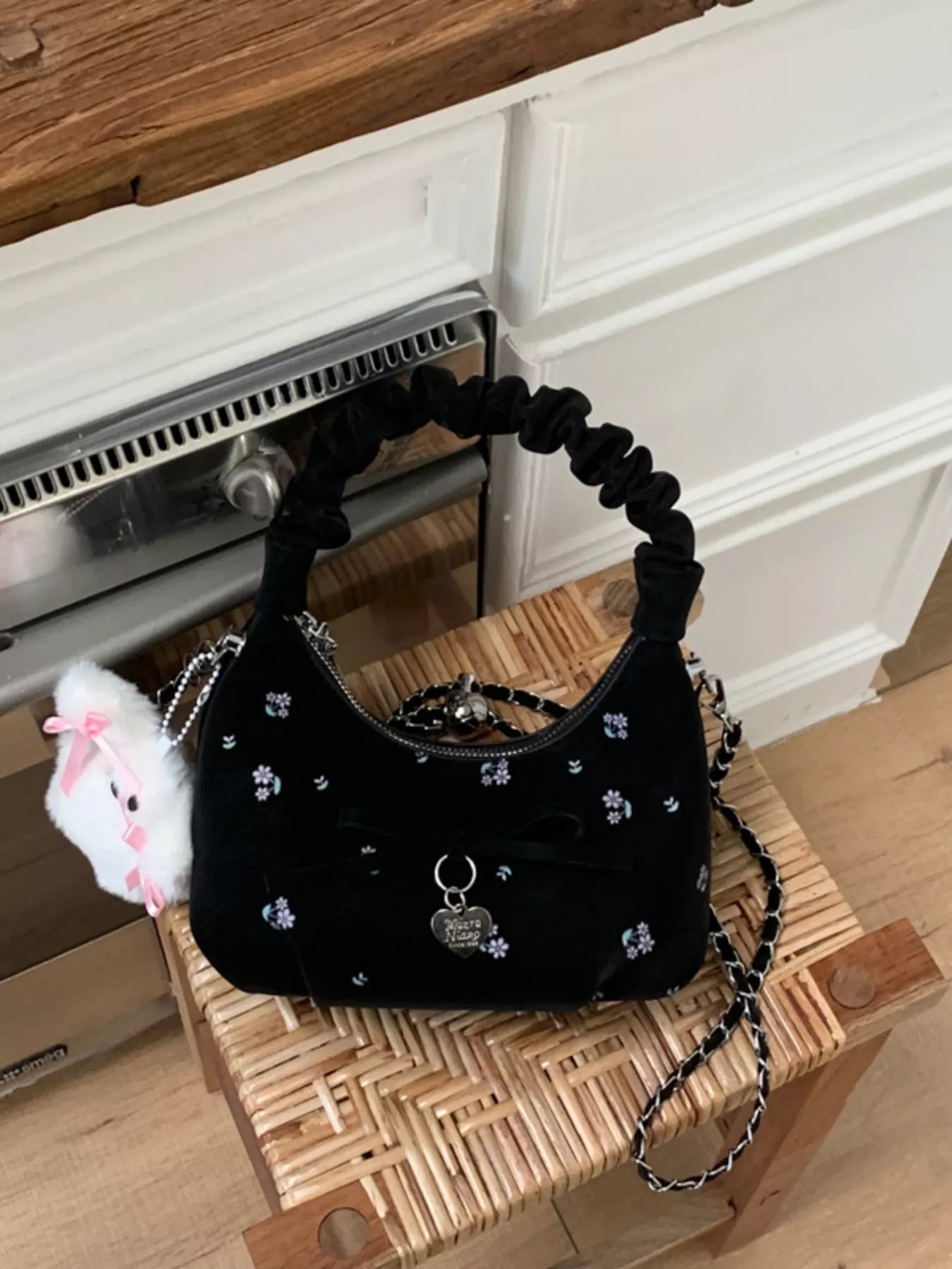 Ruched Handle Crossbody Bag with Bow