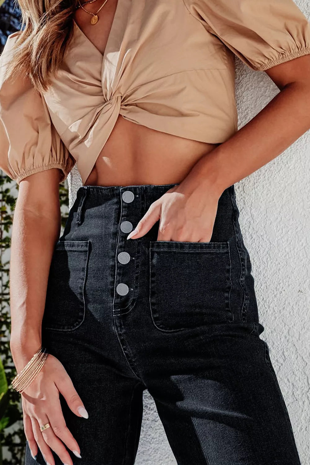 High-Waisted Button-Fly Wide-Leg Jeans