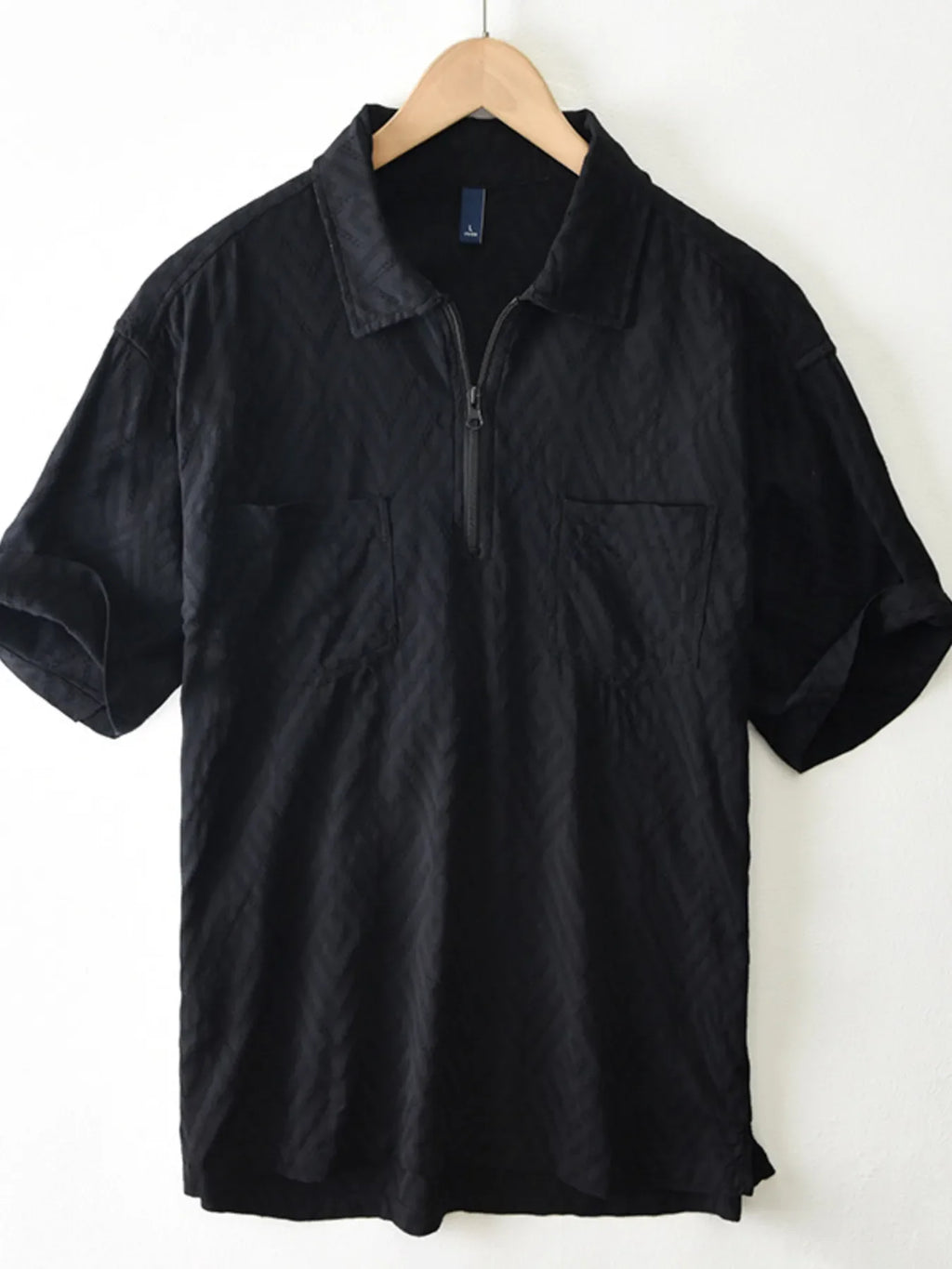 Men's Plus Size Quarter Zip Short Sleeve Blouse