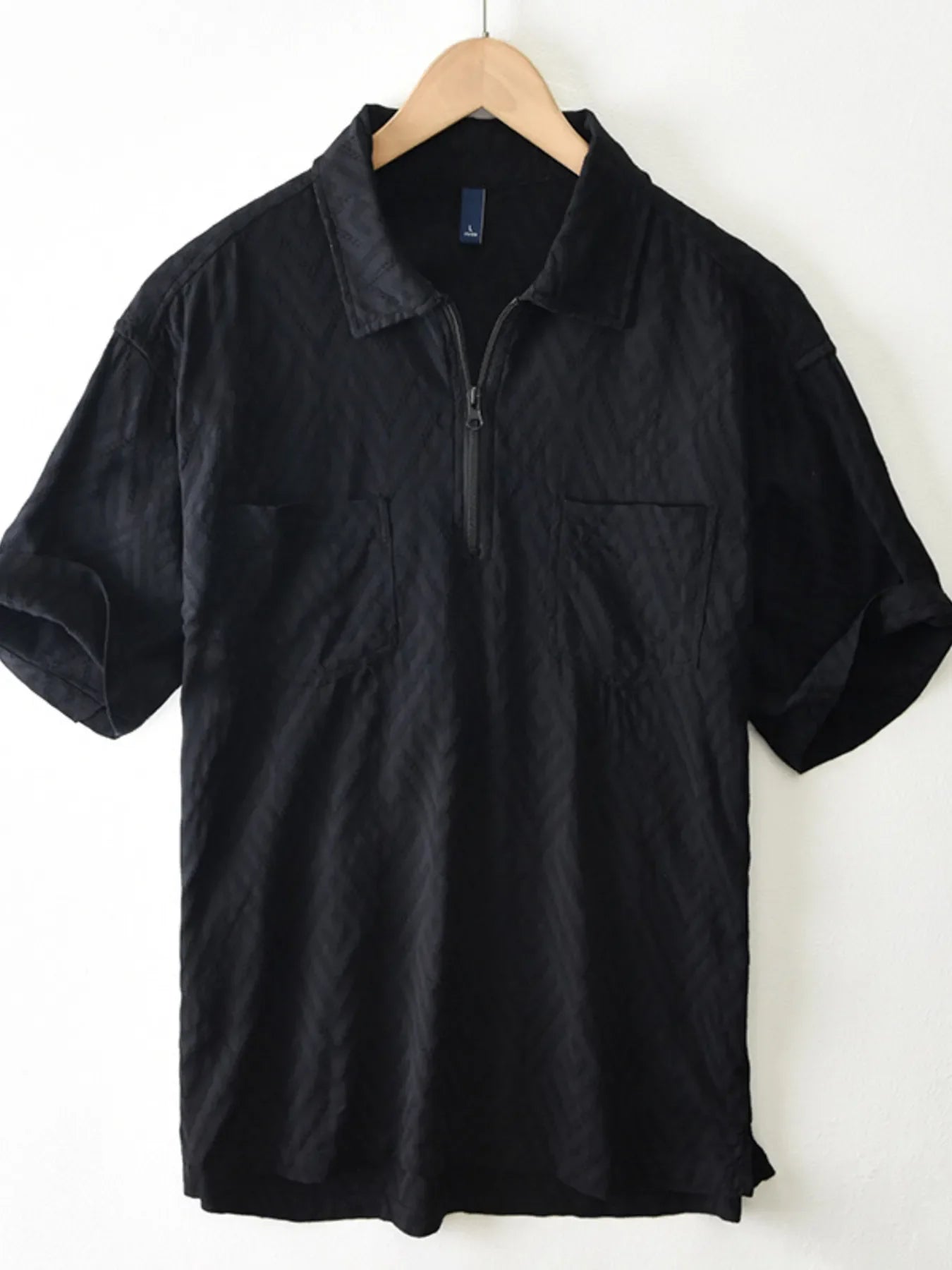 Men's Plus Size Quarter Zip Short Sleeve Blouse