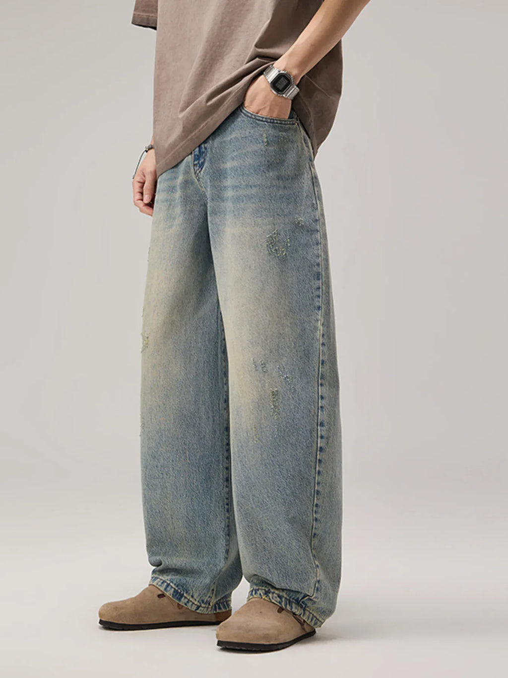 Men's Vintage Wash Wide Leg Jeans
