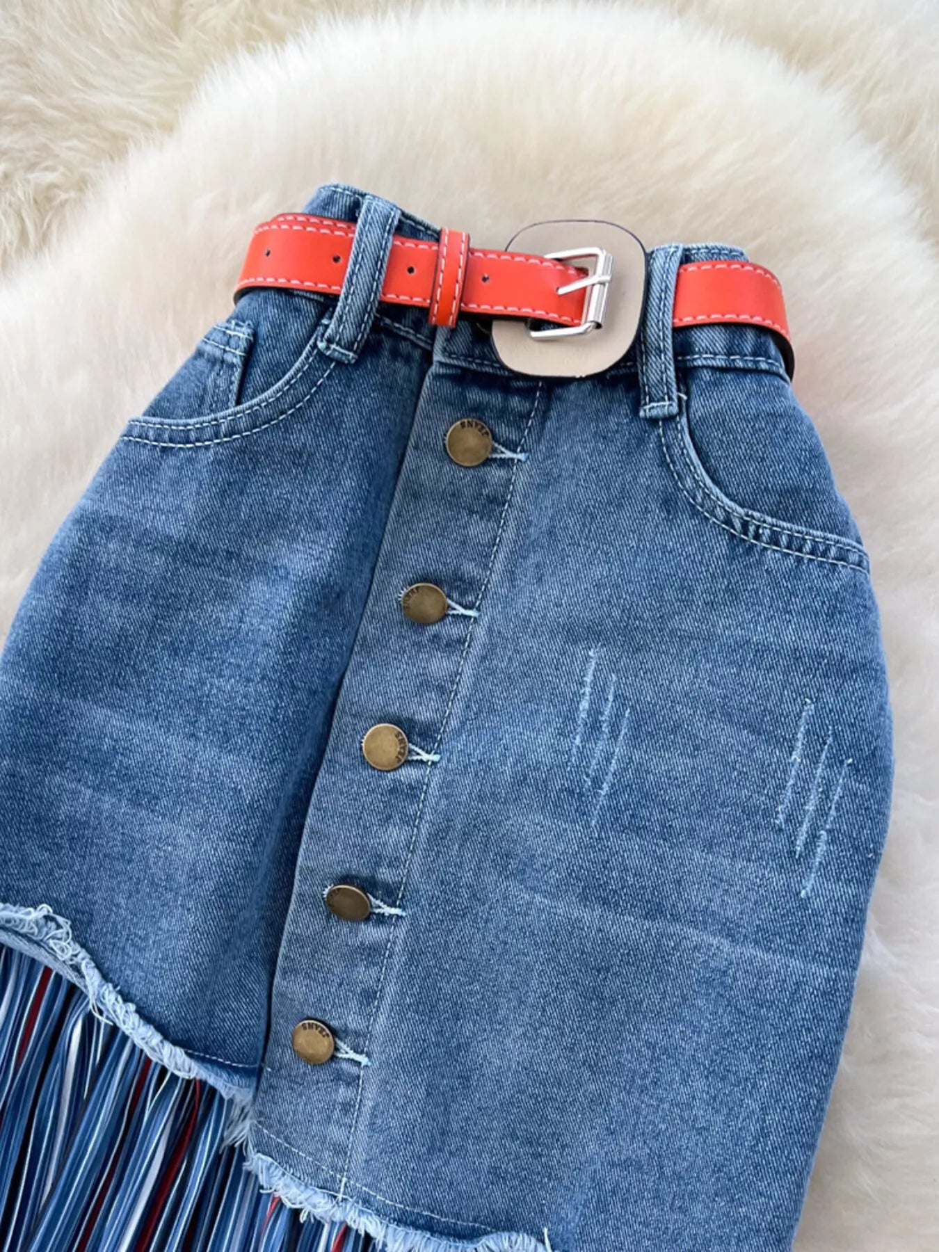 Full Size Striped Patchwork Denim Skirt Plus Size