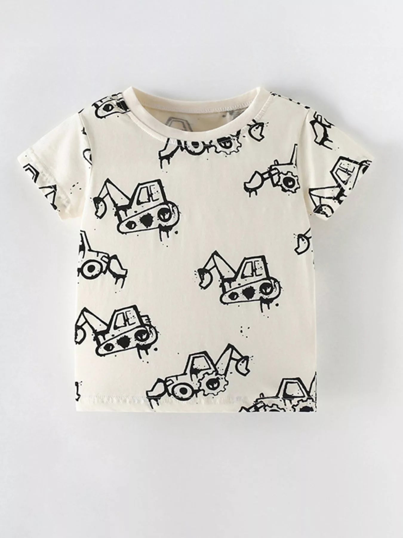 Children's Cartoon Excavator Print Short Sleeve T-Shirt