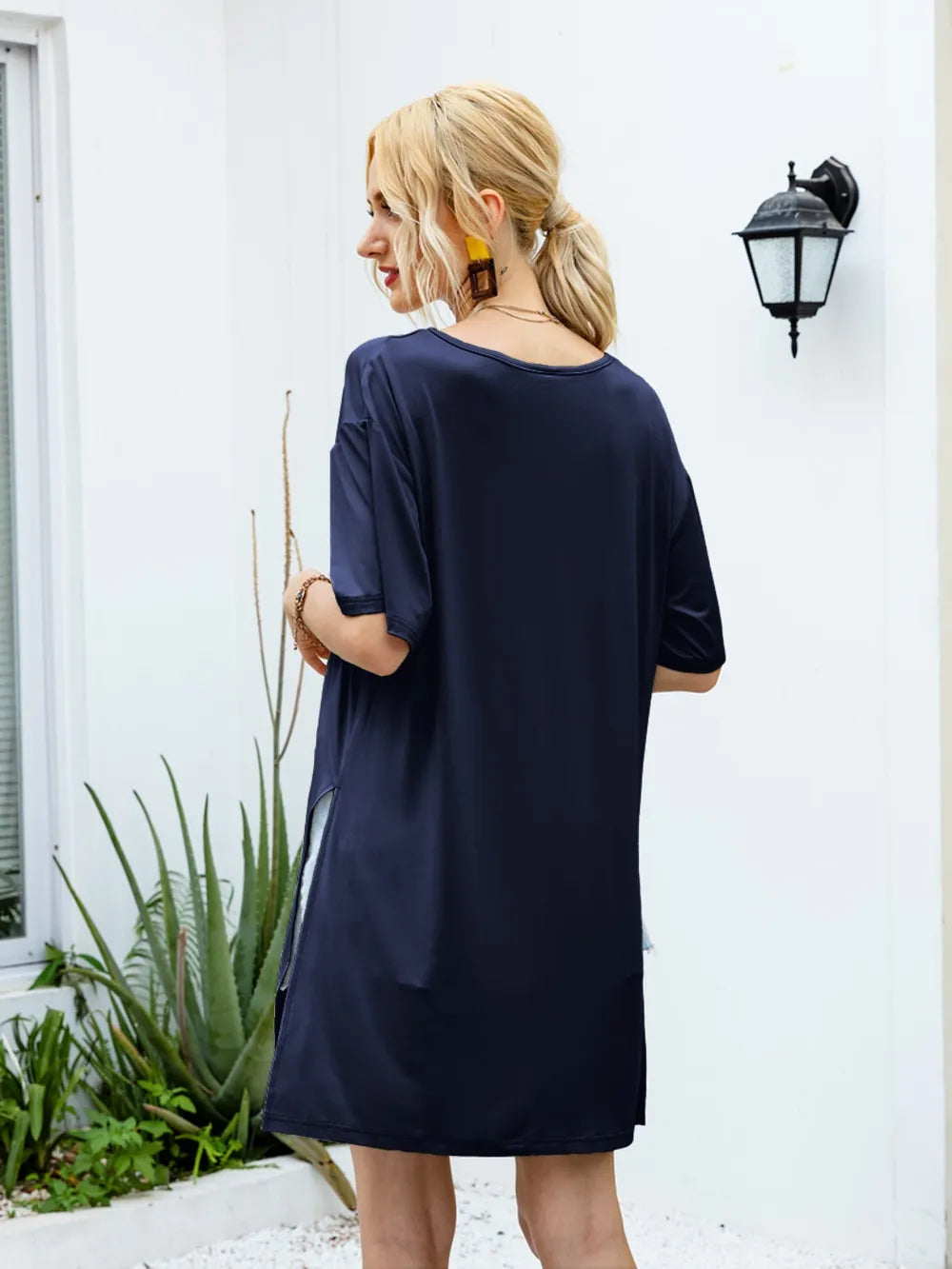 Ivy Lane Slit Boat Neck Half Sleeve T-Shirt