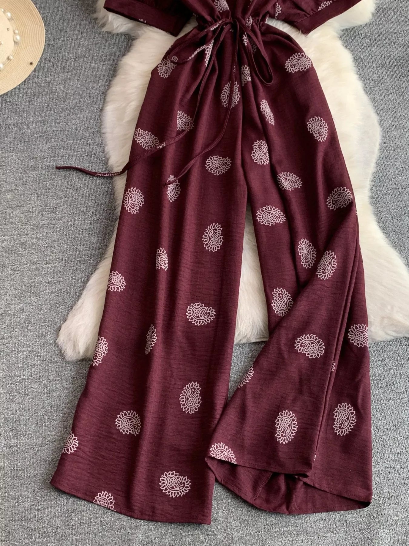 Printed Short Sleeve Wide Leg Jumpsuit