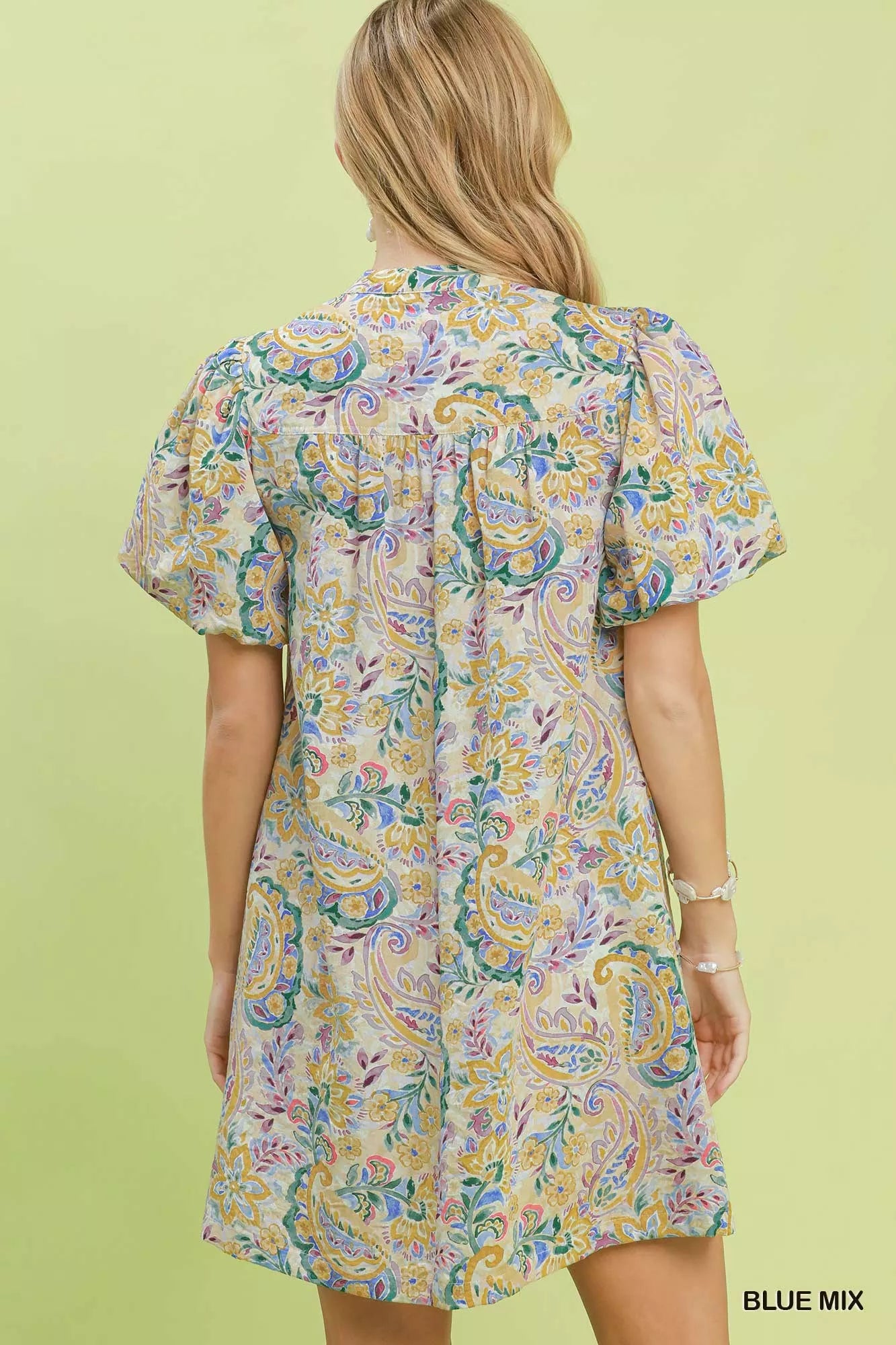 Umgee Paisley Floral Puff Sleeve Shift Dress
