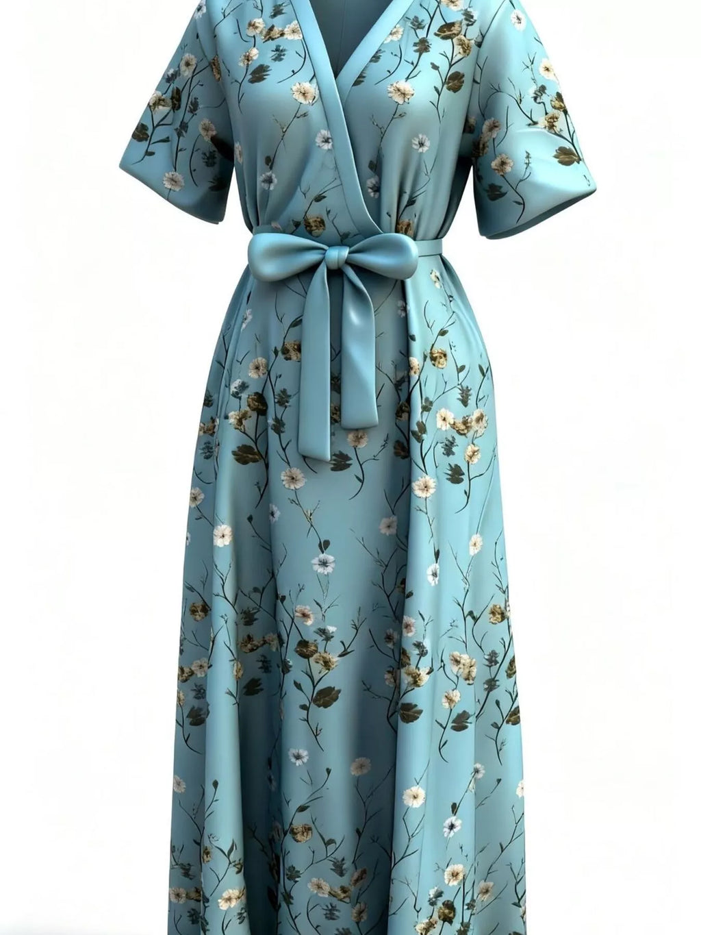Floral Print Half Sleeve Maxi Dress with Pockets