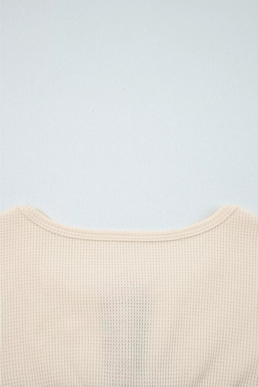 Waffle Knit Plaid Patchwork Long Sleeve Blouse