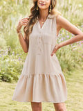 Sleeveless Button Front Tiered V Neck Textured Mini Dress