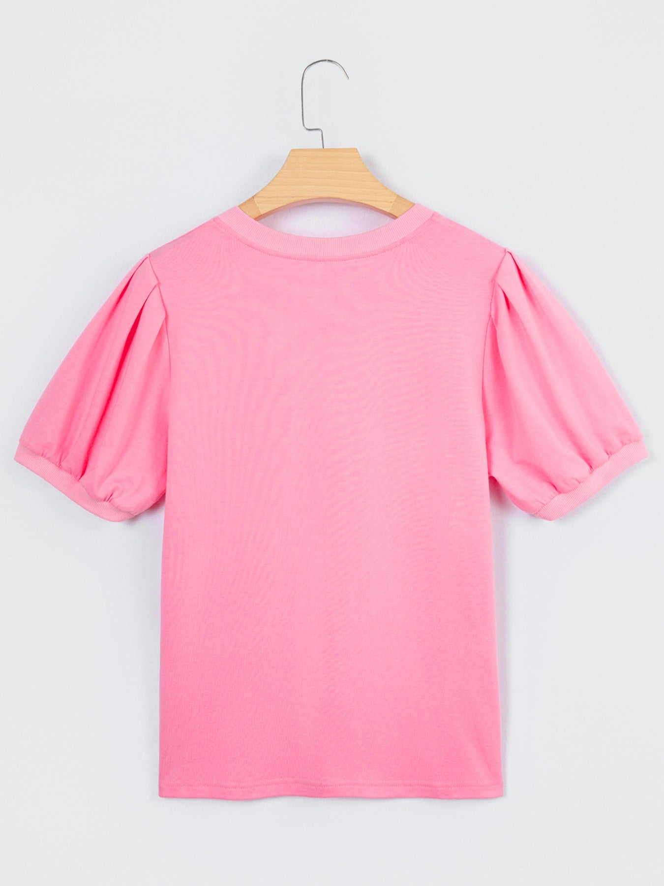 Solid Color V Neck Short Puff Sleeve Blouse