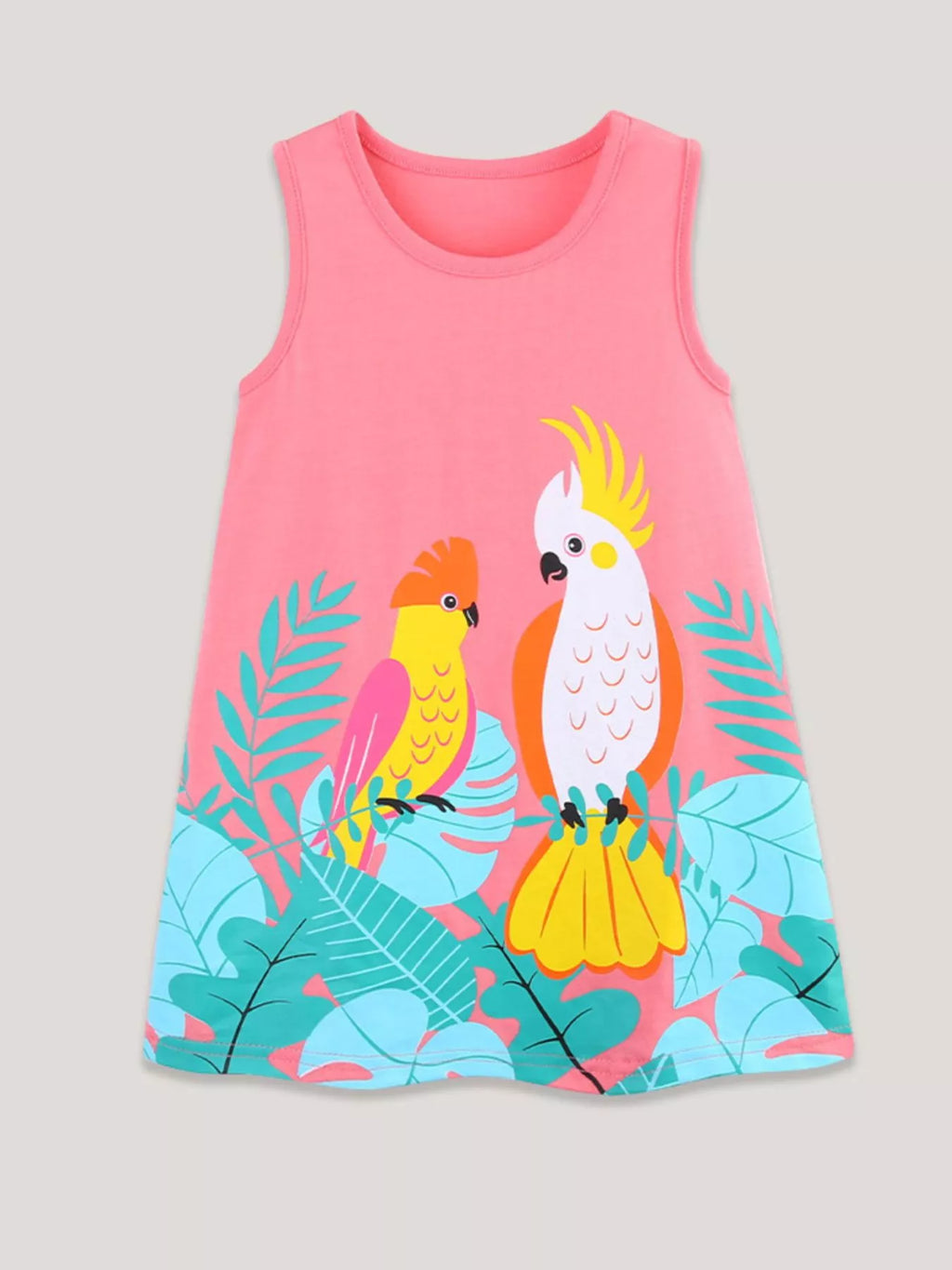 Children's Tropical Parrot Print Sleeveless Dress