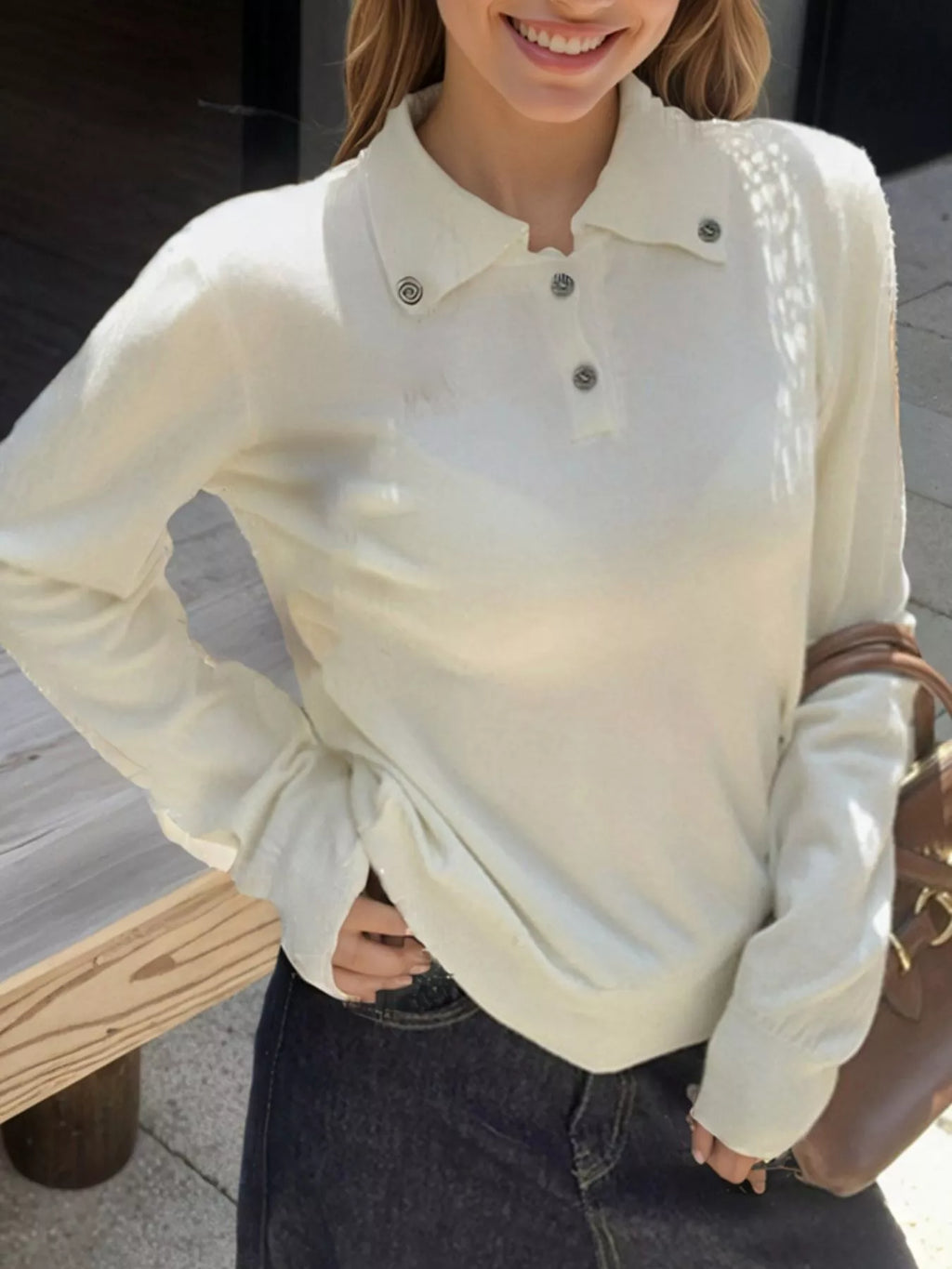 Scarf-Accented Long Sleeve Sweater