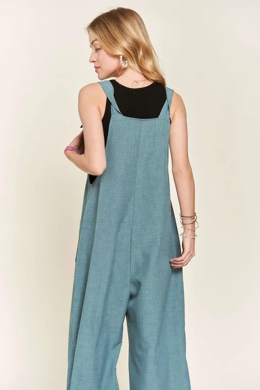 ADORA Knotted Wide Strap Wide Leg Overalls