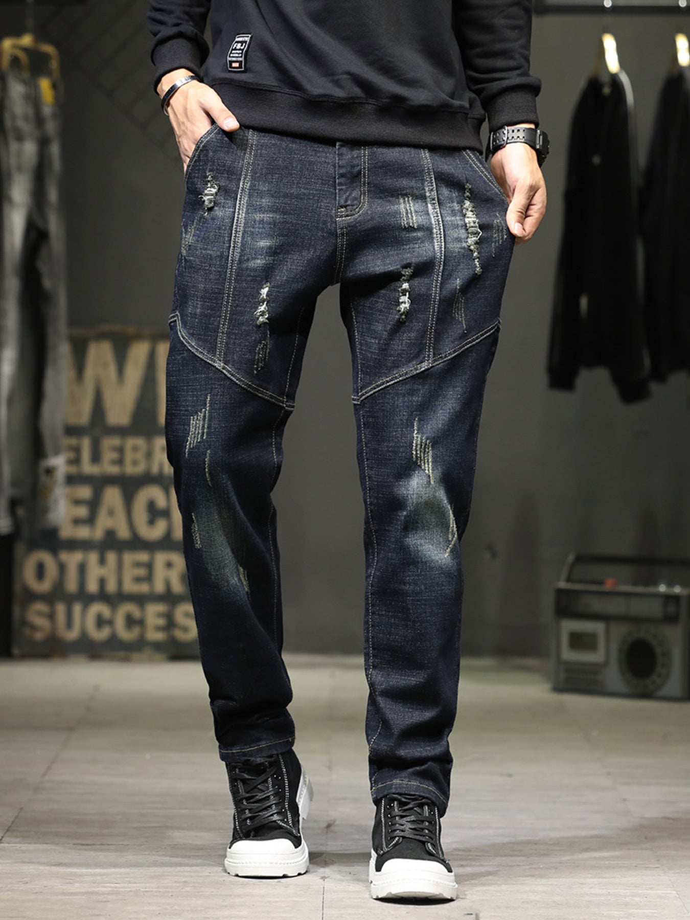 Men's Distressed Slim Fit Wash Jeans