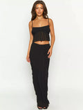 Square Neck Sleeveless Top and Ruched Skirt Set