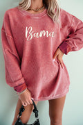 Corded Ribbed Bama Embroidered Letter Graphic Sweatshirt