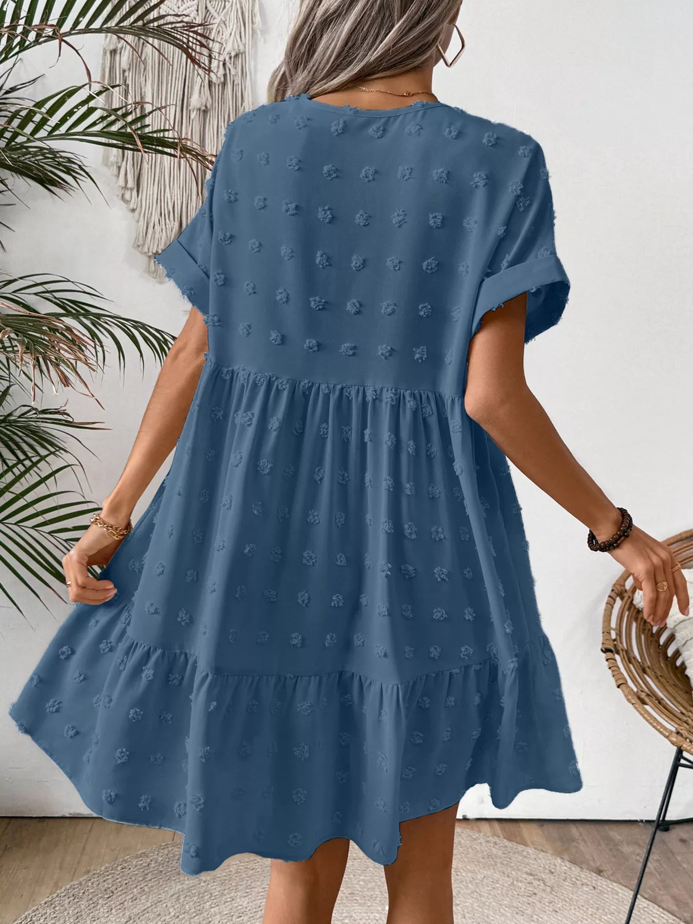 Swiss Dot V-Neck Tiered Mini Dress