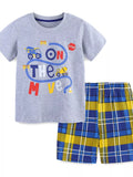 Children's Construction Truck & Traffic Sign Graphic T-Shirt and Plaid Shorts Set
