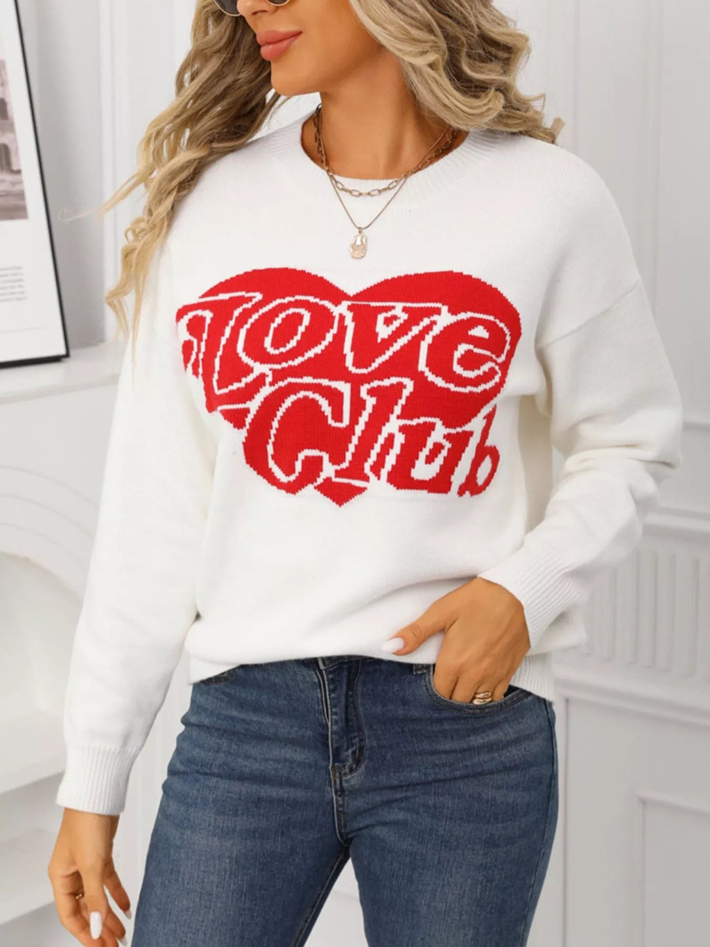 Valentine's Day Love Club Heart Graphic Sweater