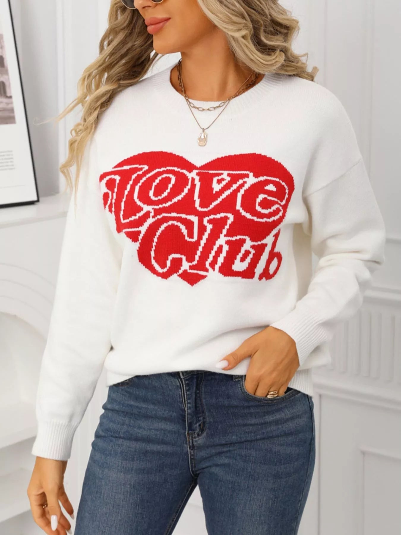 Valentine's Day Love Club Heart Graphic Sweater