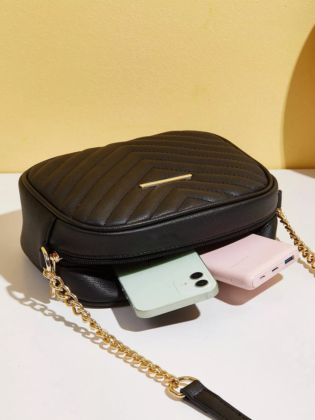 Quilted PU Leather Crossbody Bag with Tassel