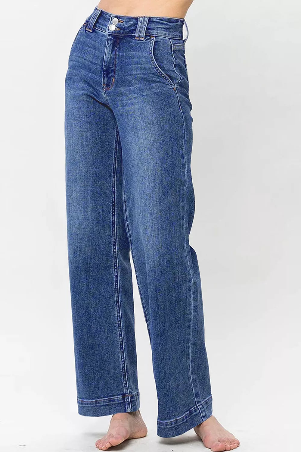 Double Button Zip Fly Straight Leg Jeans