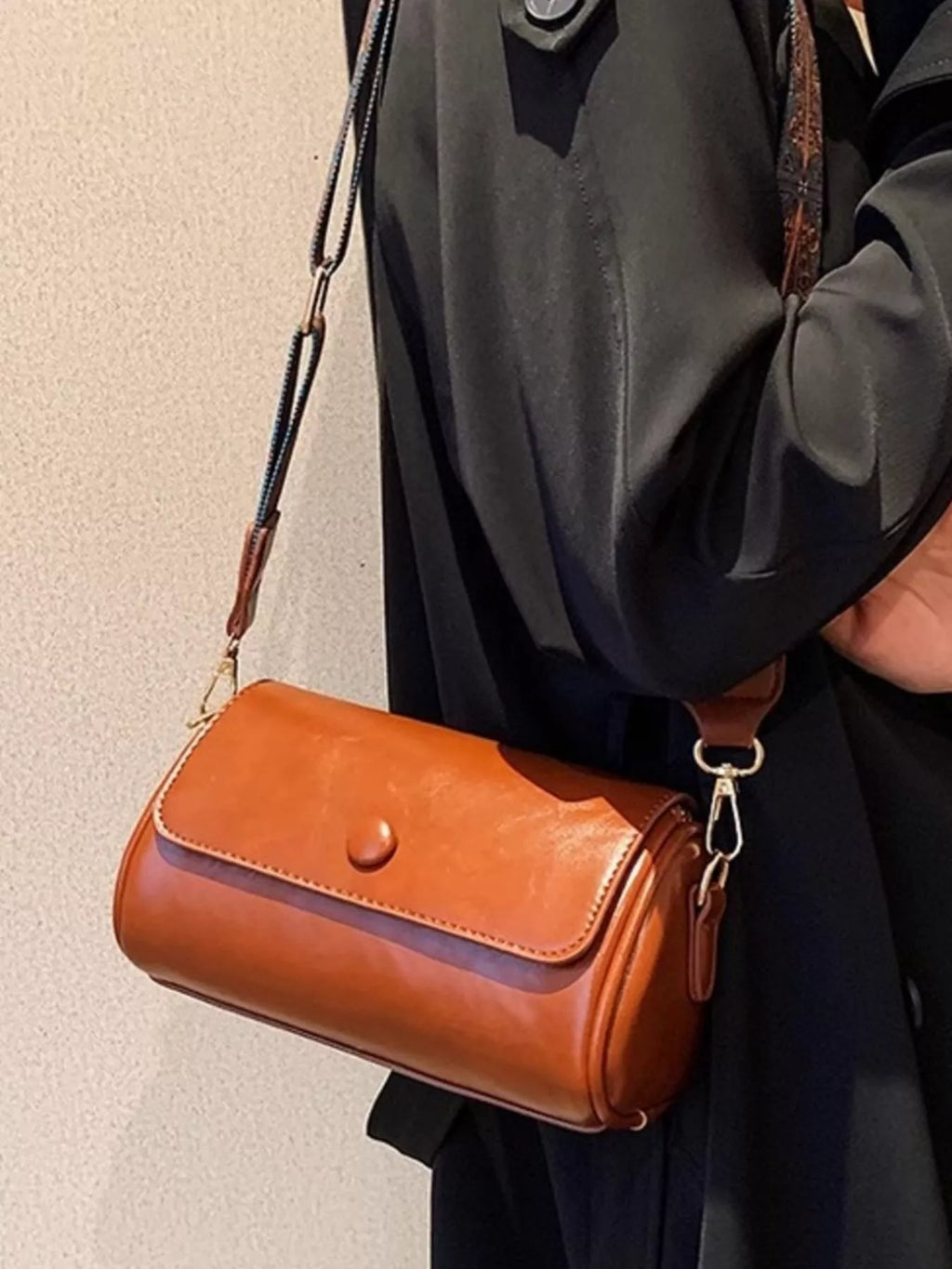Wide Strap Leather Crossbody Bag