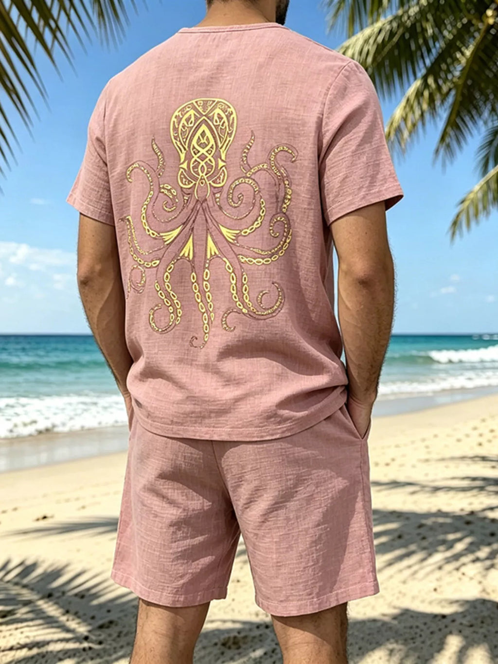 Men's Full Size Round Neck Tee and Shorts Set Plus Size
