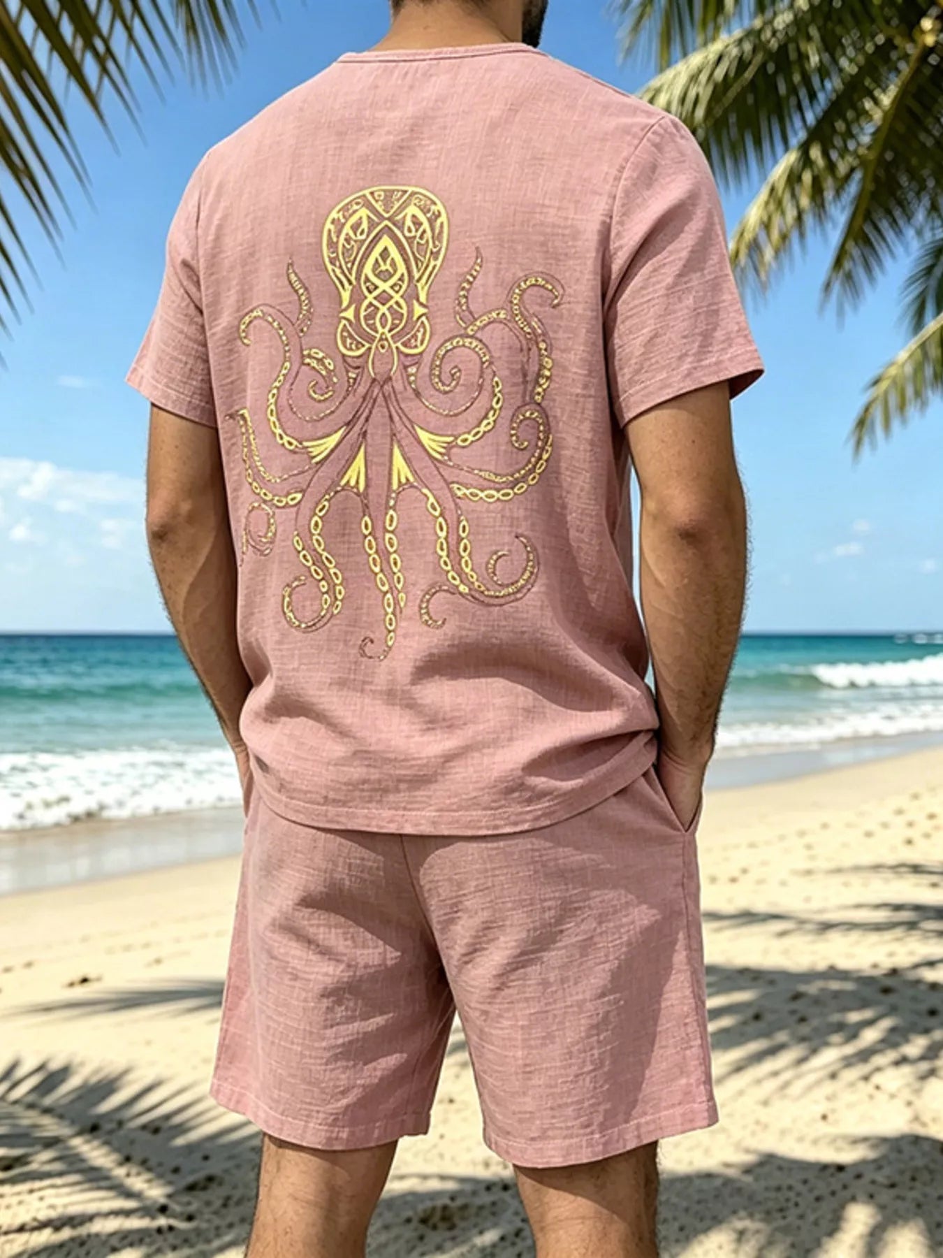 Men's Full Size Round Neck Tee and Shorts Set Plus Size