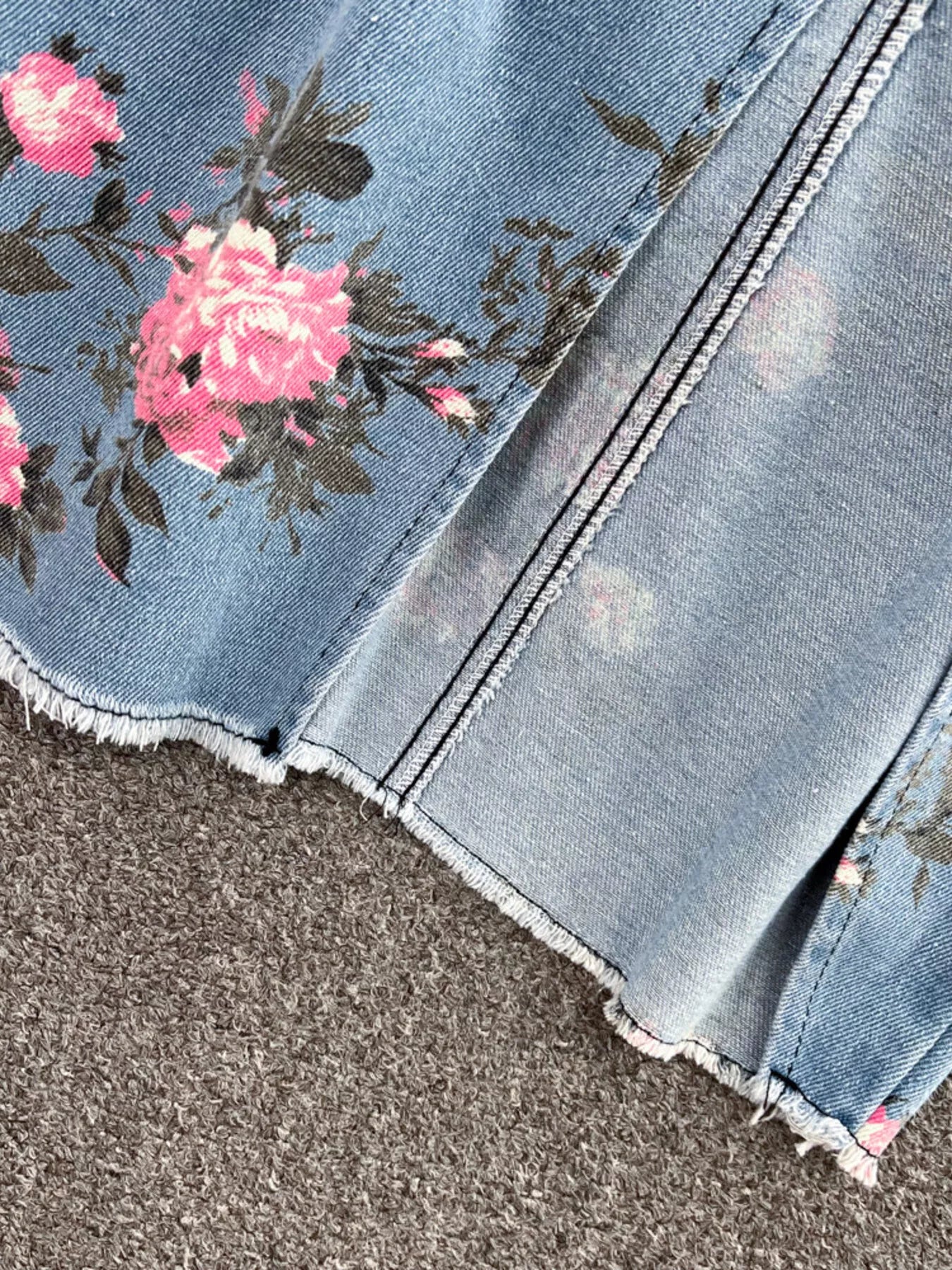 Floral Print Sweetheart Neck Cami and Skirt Denim Set