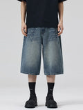 Men's Wide Leg Washed Denim Shorts