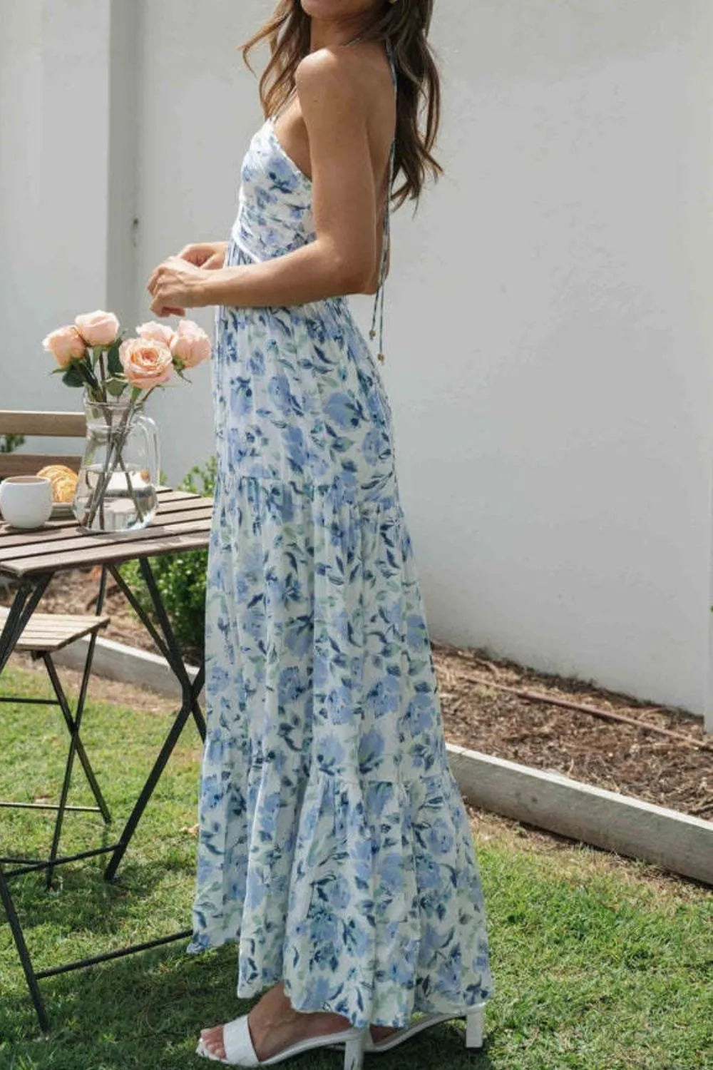 Floral Halter Neck Tiered Maxi Dress