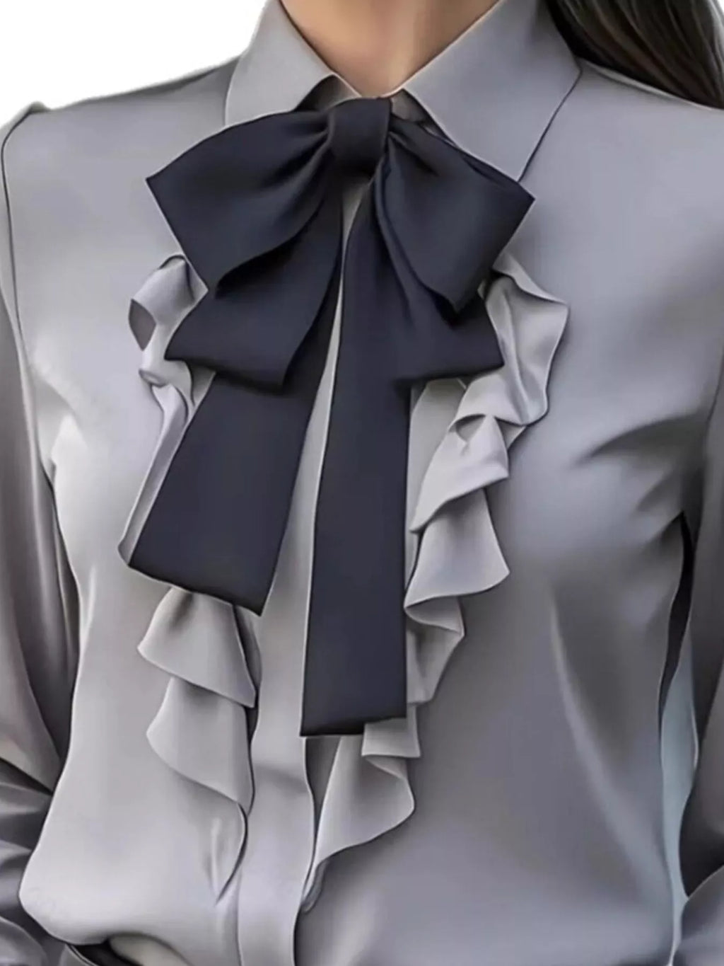 Ruffled Tie Front Long Sleeve Blouse