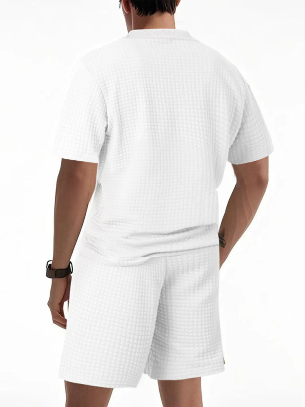Men's Full Size Textured Round Neck Top and Shorts Set Plus SIze