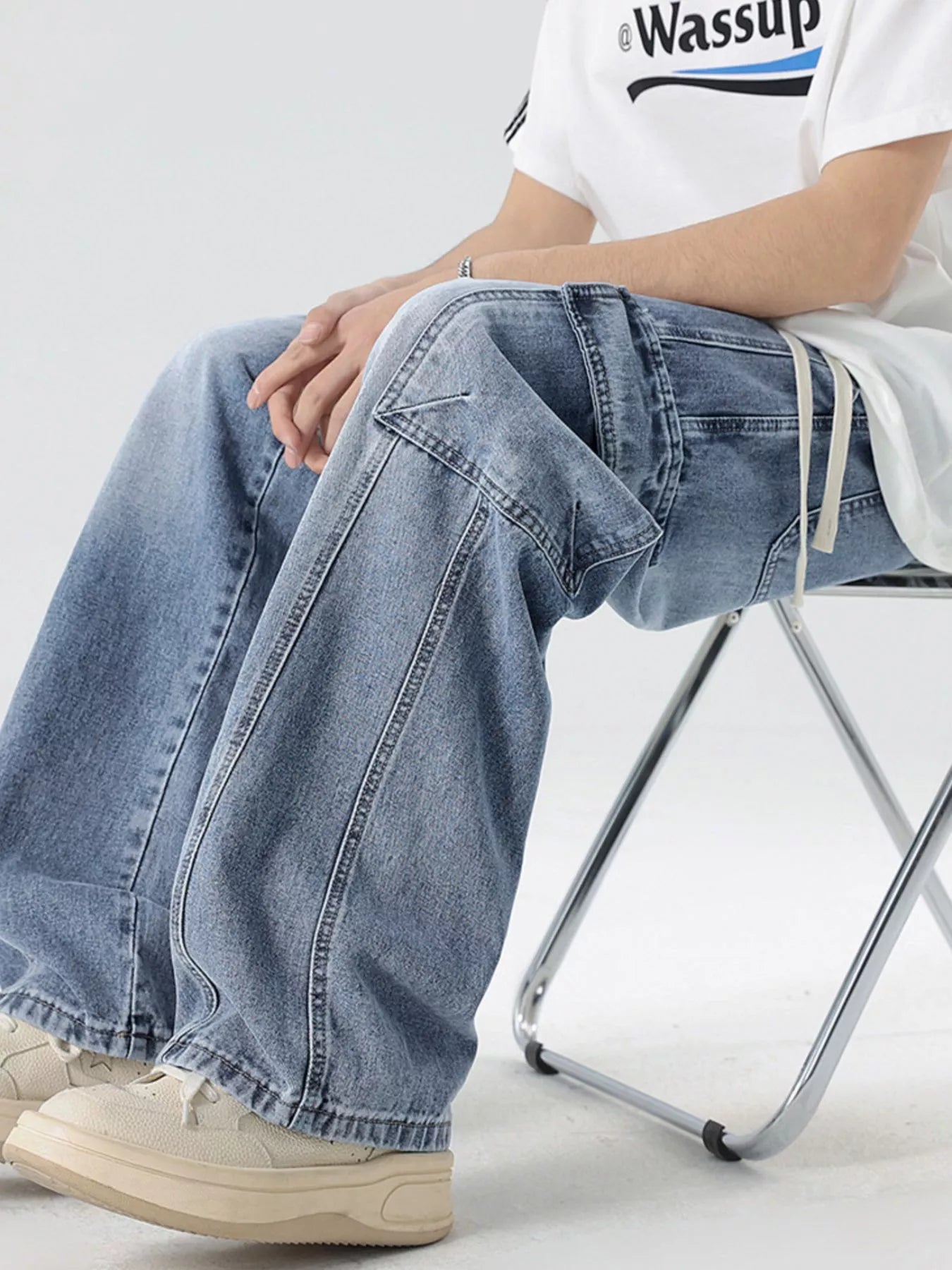 Men's Plus Size Wash Wide Leg Cargo Jeans