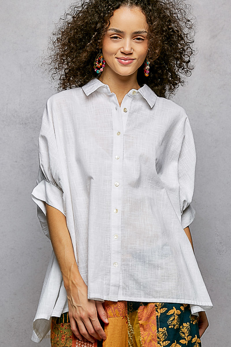 POL Button Down Half Dolman Sleeve Shirt