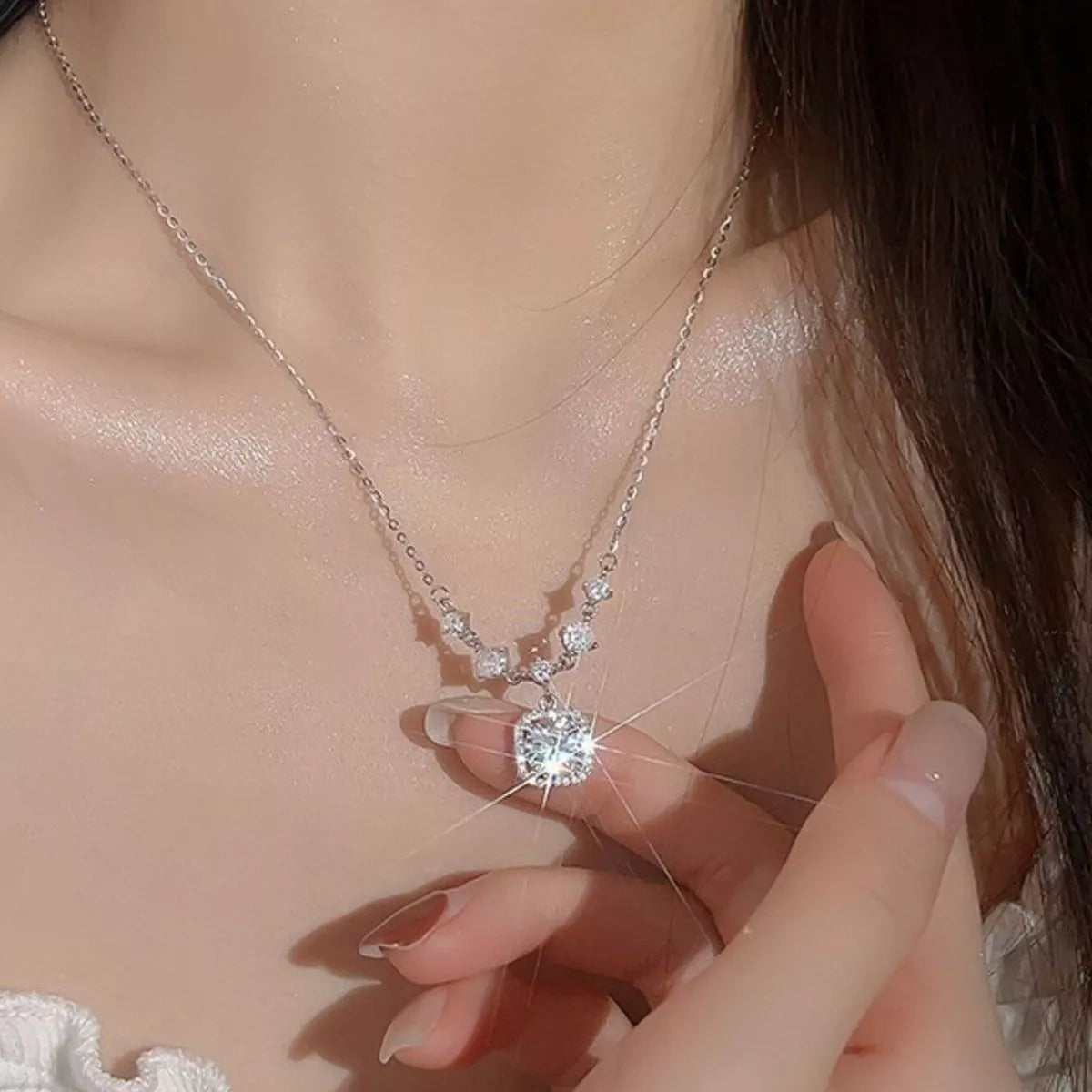 2 Carat Moissanite 925 Sterling Silver Pendant Necklace