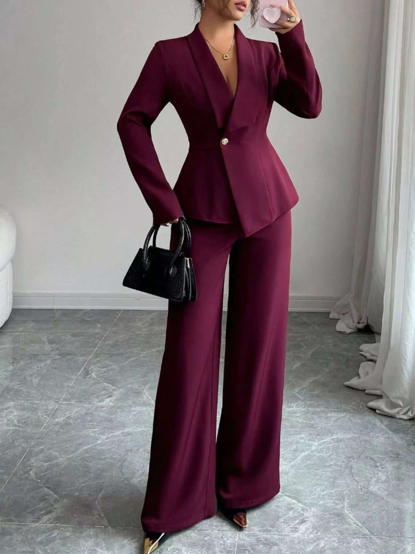 One Button Blazer and Pants Set