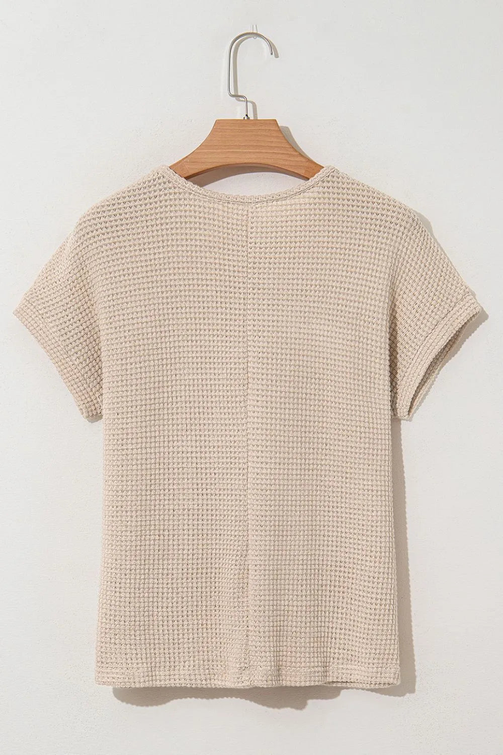 Lace Patchwork Waffle Short Sleeve Knit Top