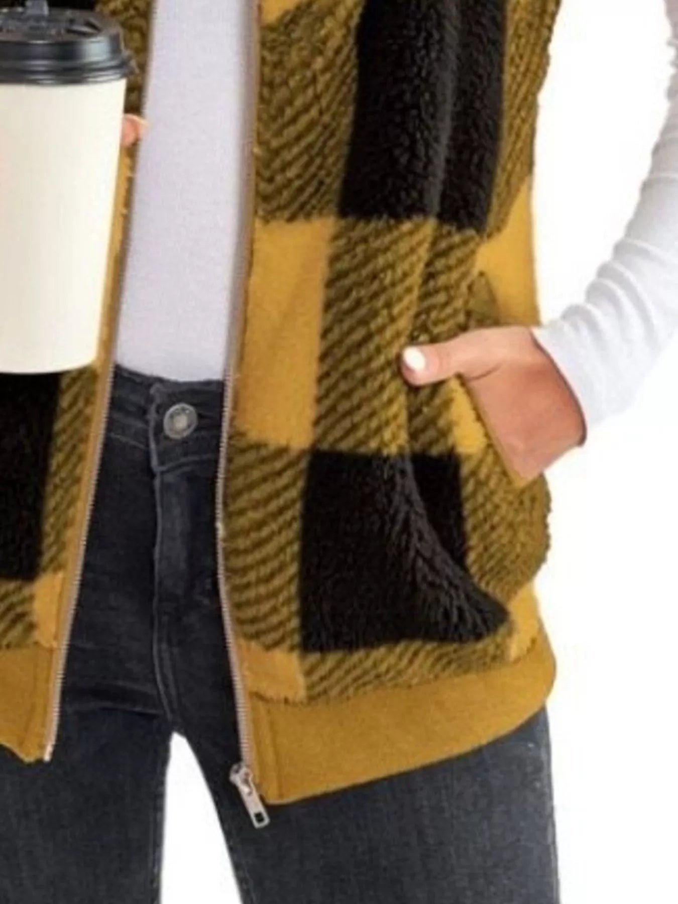 Full Size Color Block Zip Up Vest Coat Plus Size