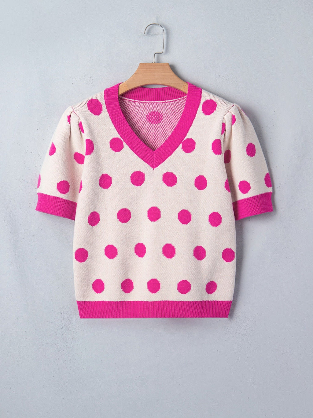 Polka Dot Puff Short Sleeve Sweater Top