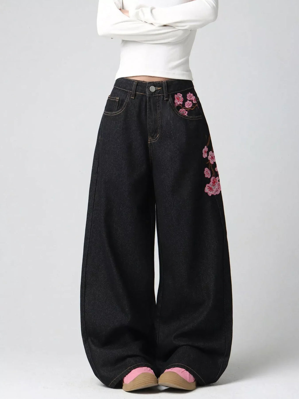 Embroidered Wide-Leg Jeans