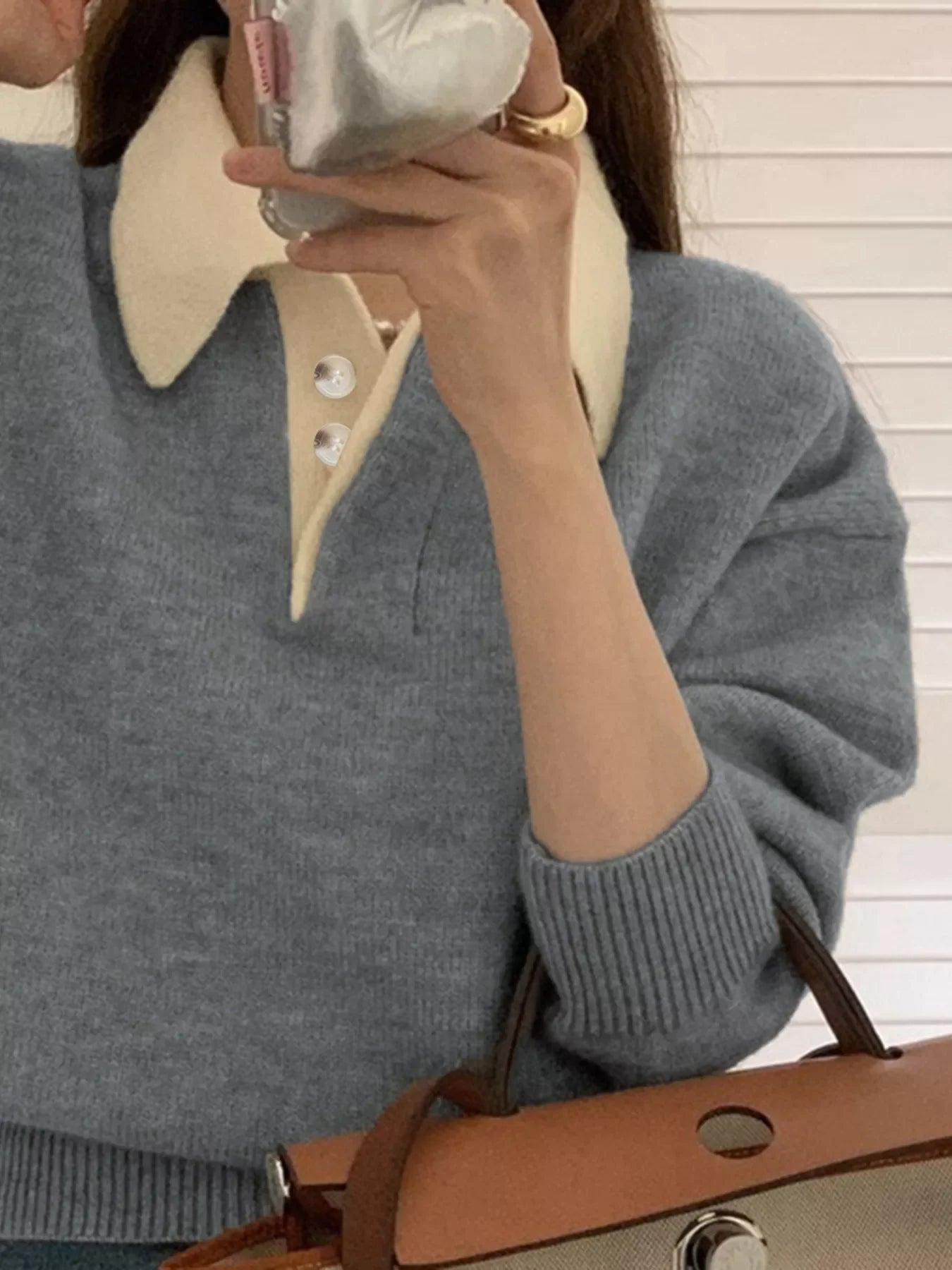 Polo Collar Dropped Shoulder Sweater