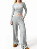 Round Neck Long Sleeve Top and Pants Set