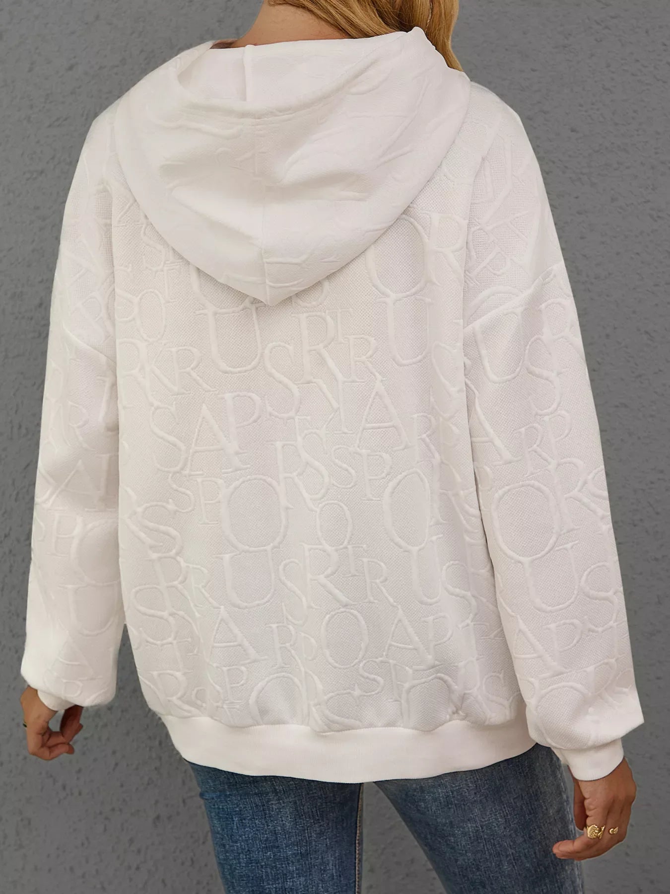 Full Size Embossed Lettering Casual Hoodie Plus Size