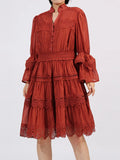 Ruffle Lace Trim Long Sleeve Dress