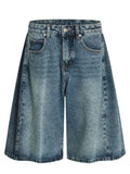 Men's Washed Wide-Leg Denim Shorts