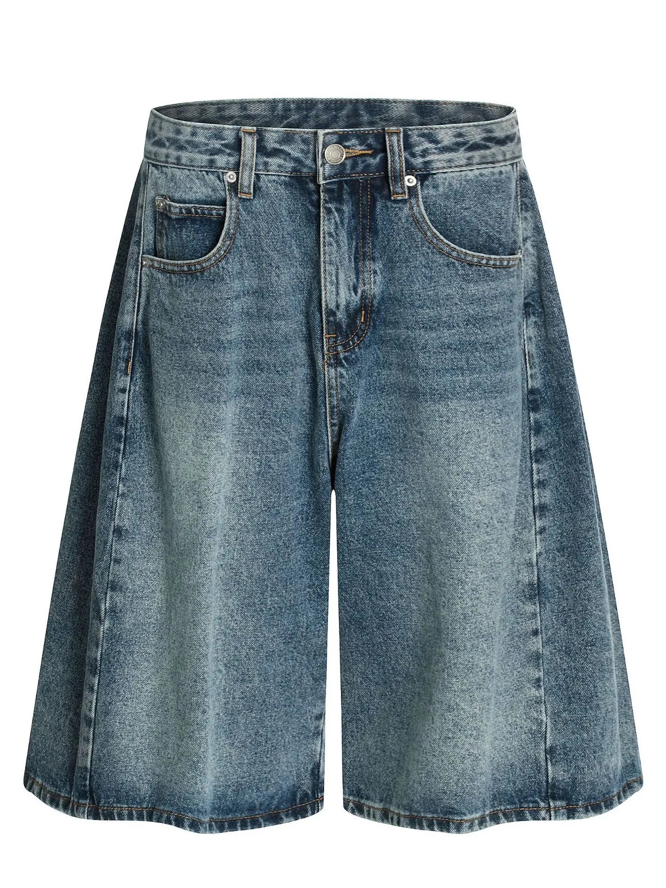 Men's Washed Wide-Leg Denim Shorts