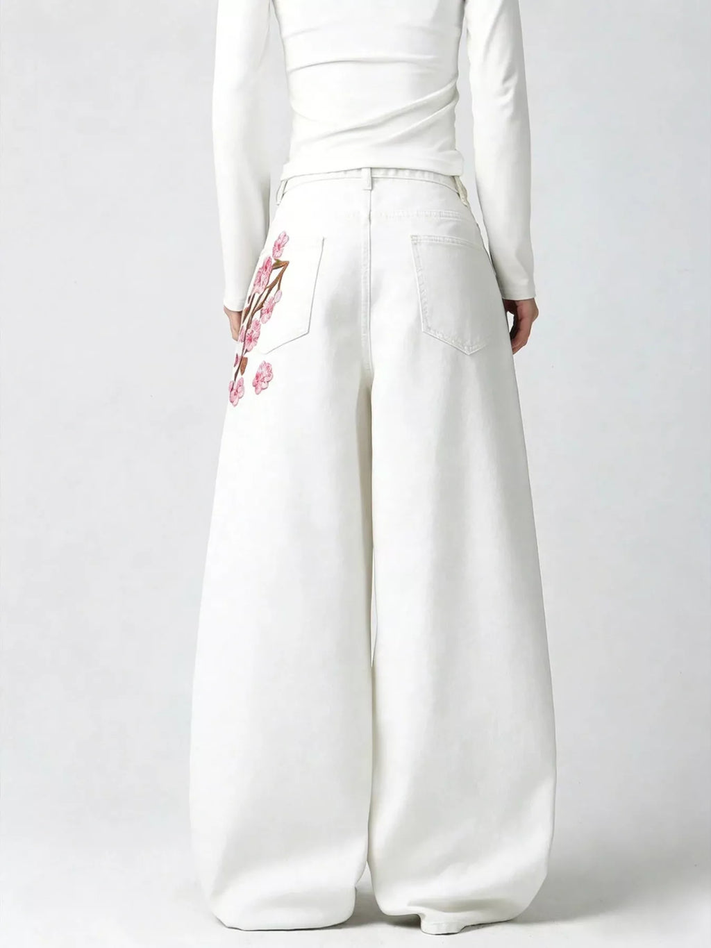 Embroidered Wide-Leg Jeans
