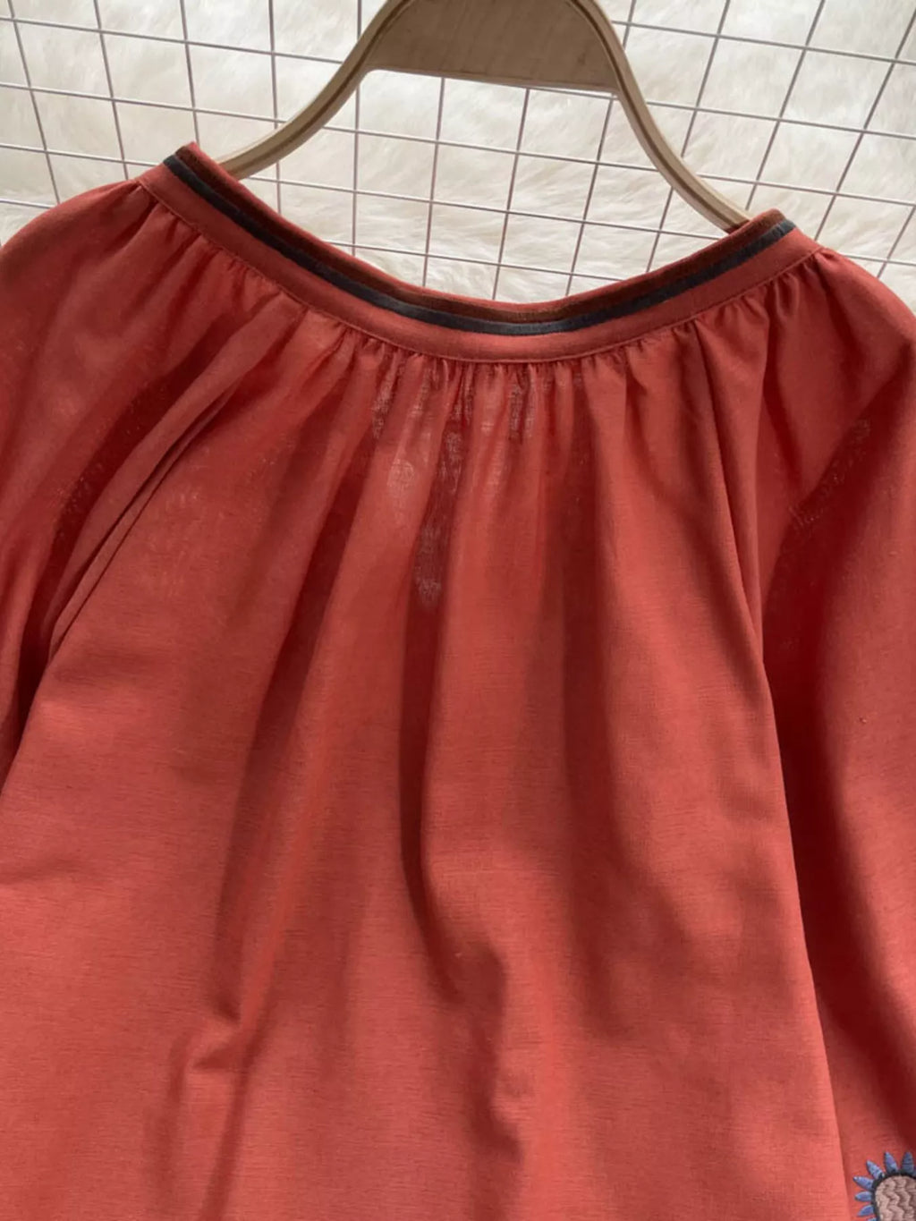 Embroidered Tie Neck Blouse